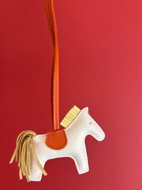 White Horse Bag Charm with Orange Strap